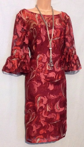 Bnwt ADRIANNA PAPELL (16/18) Red Multi Scroll Embroidered Sheath Cocktail Dress - Picture 6 of 11