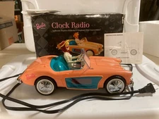Vtg 1996 Barbie AM FM Clock Radio 1962 Austin Healey w/box, cannot  set minutes