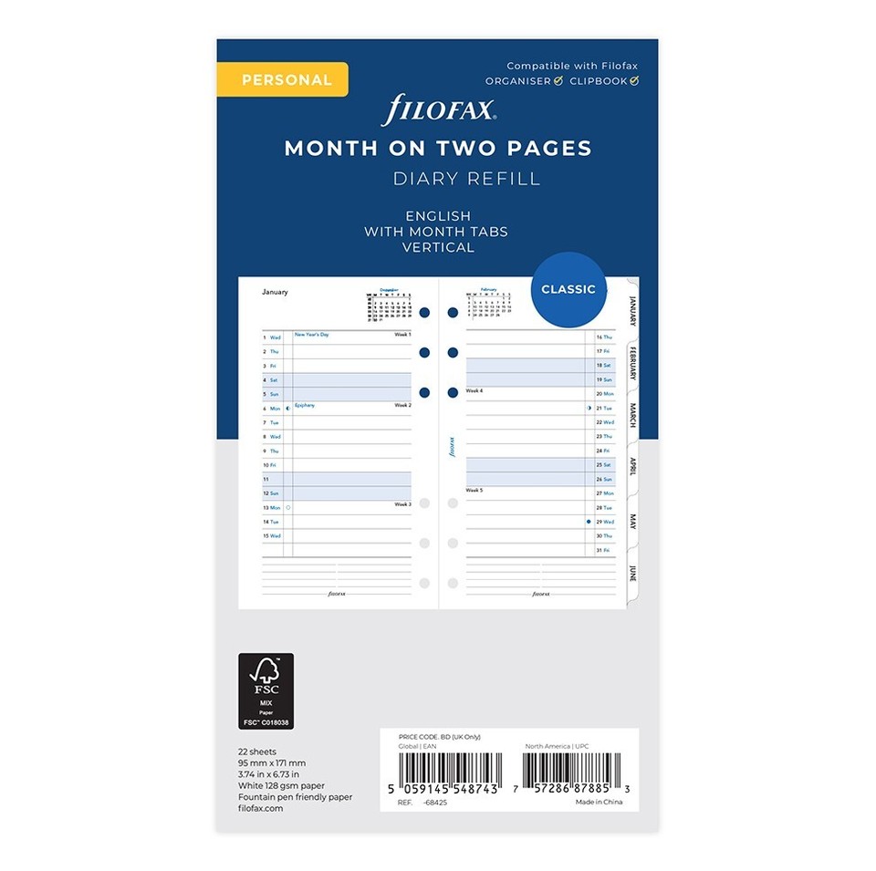 Filofax Refill Diary 2027 or 2026 Personal Organiser Choose Year - Full ...