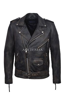 BRANDO Men's Black Bronze Designer Fitted Real Lambskin Leather Biker Jacket
