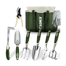 Gardening Tools Set of 9 Heavy Duty Garden Tools with Non-Slip Rubber Grip wi...