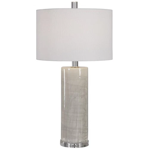 Uttermost Zesiro Modern Ceramic Fabric Steel and Crystal Table Lamp in Beige - Picture 1 of 8