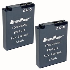 Replacement Battery for NIKON EN-EL12 ENEL12 Coolpix S1200PJ AW100 2PK 