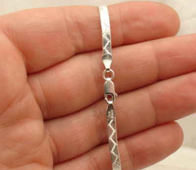 7'' 3.3mm Reversible Zig Zag Design Herringbone Bracelet Solid 925 Silver ITALY 