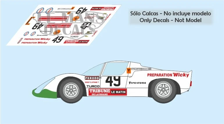 Autocollants Porsche 907 Le Mans 1971 49 1:32 1:43 1:24 1:18 64 87 fentes cal... - Photo 1/1