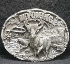 XC11107 GREAT VINTAGE 1996 WYOMING STATE COMMEMORATIVE MENS PEWTER BELT BUCKLE
