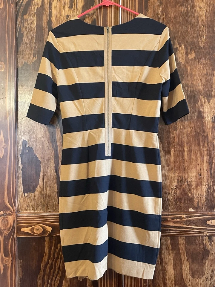 Vestido Fossil Para Mujer S Negro Tostado Rugby Rayas Manga Corta Funda Cremallera Preppy Foto 4 de 4