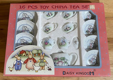 Vintage 1990 Daisy Kingdom Bunny Family 16-Piece Toy China Tea Set New In Box