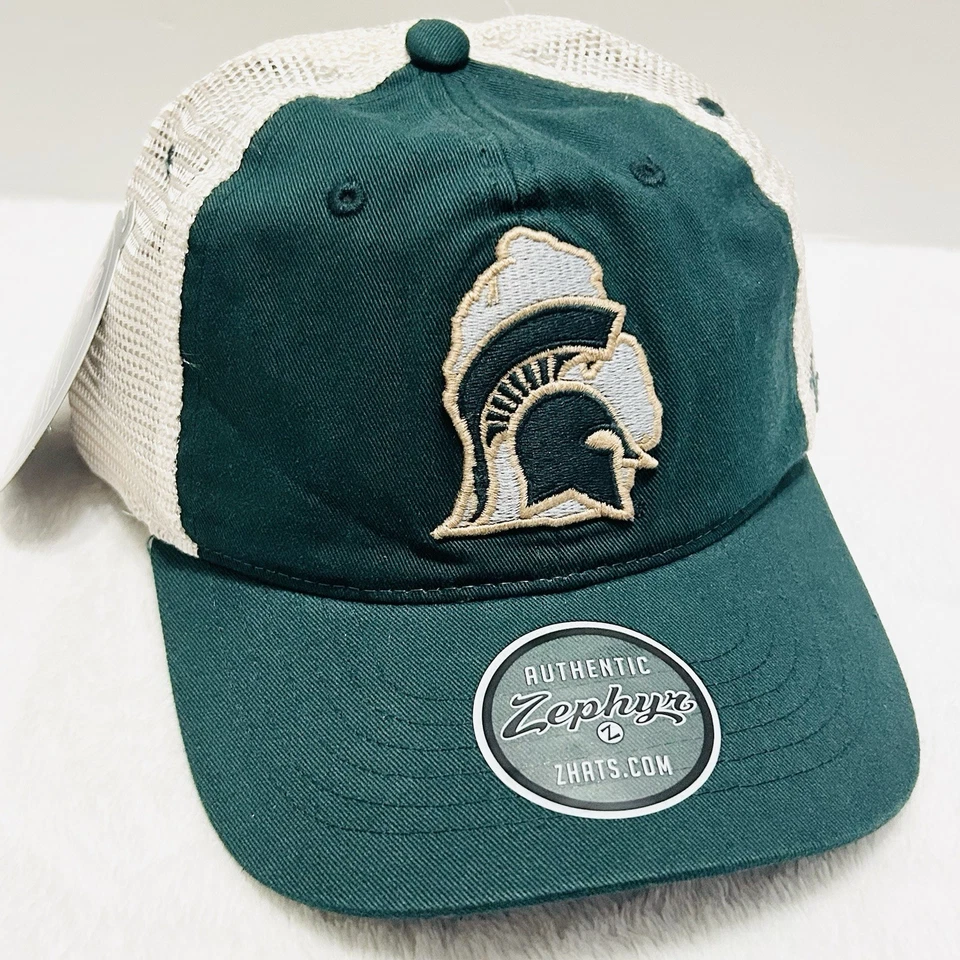 Zephyr Michigan State Spartans State Logo Trucker Hat Cap Adjustable Green NCAA - Image 3 of 4