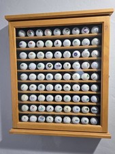 Extra Large Wooden Golf Ball Display Case Glass Door 81 Slot Wall Mount Oak