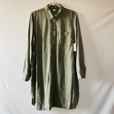 NWT Old Navy Pastel Fade Olive Green Long Sleeve Popover Style Shirt Dress Sz L