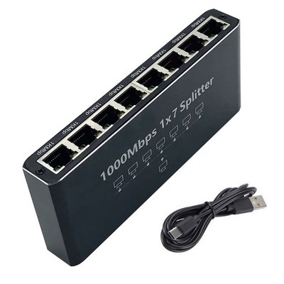 RJ45 Gigabit LAN Splitter 1000Mbps 7 Port Ethernet Adapter for IP Camera NAS