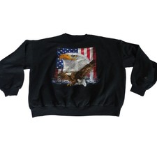 Vtg Bald Eagle American Flag Graphic Black Crewneck Sweatshirt Men Size XXL FLAW