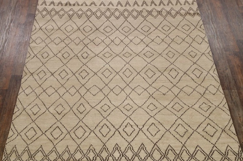Handmade Beige Moroccan Area Rug 8x10 Ft Tribal Modern Oriental Wool Carpet  - Image 2 of 4
