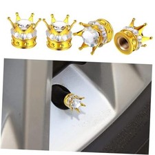 4PCS Crown Tire Valve Stem Caps, Bling Handmade Crystal Rhinestone White Gold