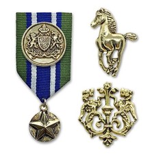 Fabric & Metal Badge Combo of Royal Button, Horse & Royal Lion Badge Brooch