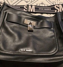Steve Madden Bjessi Crossbody Hobo Purse Black Silver Lock Tote Coin Purse Strap