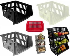 Set of 3 Stacking 18 cm Basket Vegetable Fruit Storage Rack Home Office Kitchen