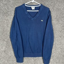 Lacoste Sweater Mens Small Blue V Neck 100 Cotton Knit Pullover Classic