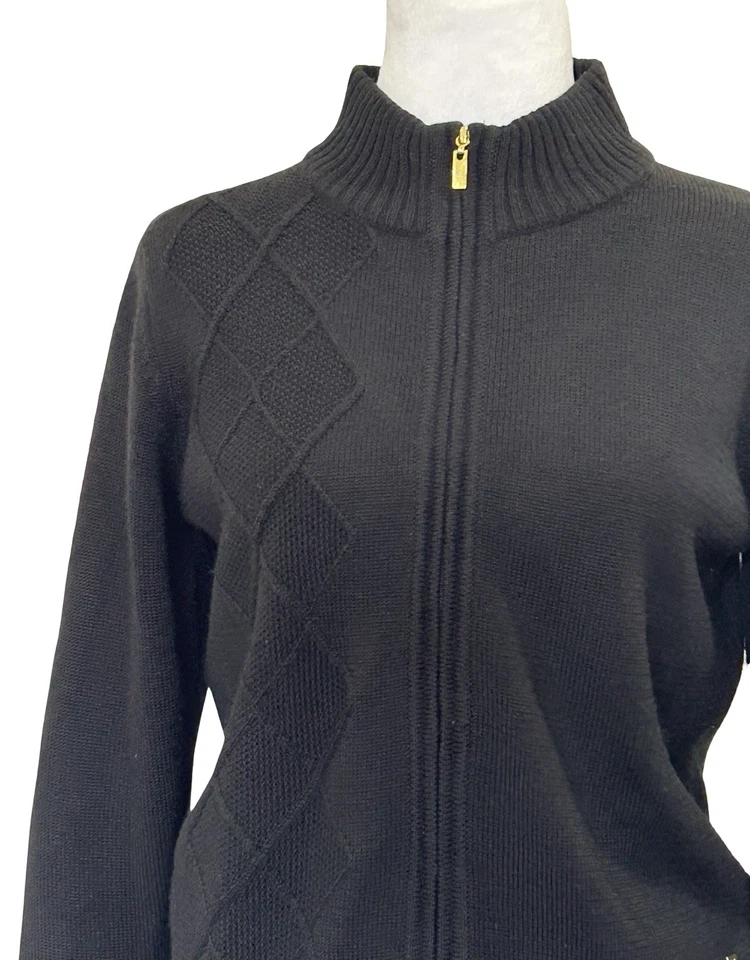 Зеленый ягненок черный на молнии кардиган свитер женщин S шерстяная смесь насмешливый шеи опрятный - Изображение 4 из 4