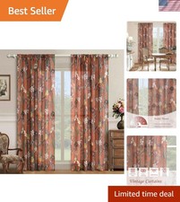 Boho Terracotta Curtains 84 Inch Length Farmhouse Linen Floral Vintage Curtai...
