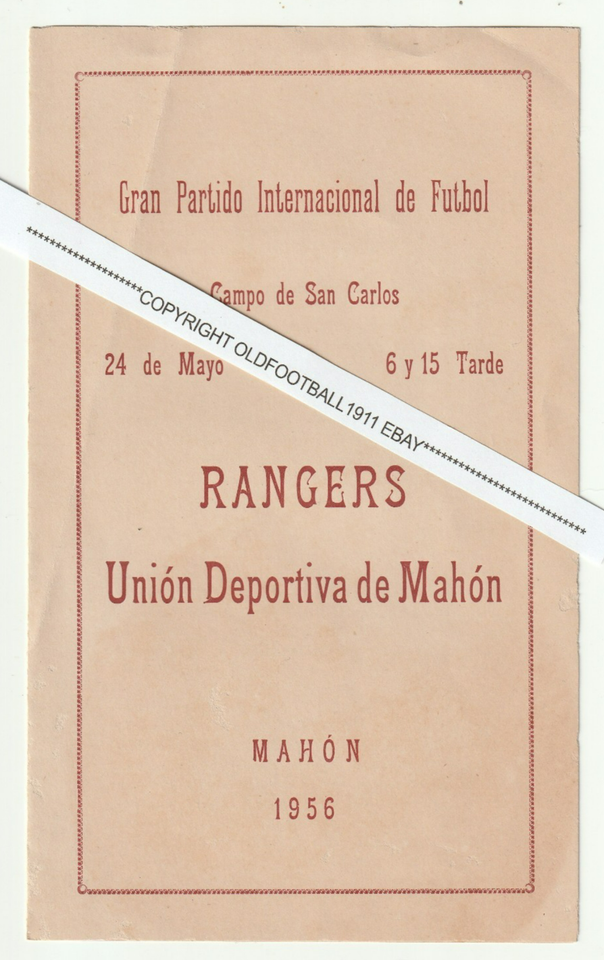 1956 Unión Deportiva de Mahón v Glasgow Rangers (Friendly in Menorca ...