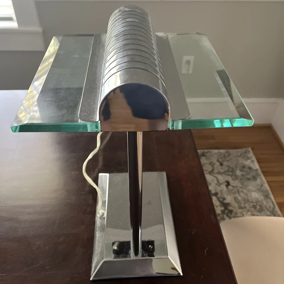 Chrome glass postmodern desk bankers touch lamp, Robert Sonneman Kovacs style - Image 4 of 4