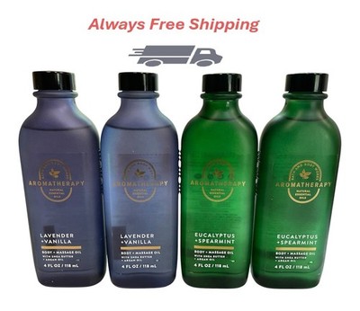 4 PK - Bath & Body Works EUCALYPTUS SPEARMINT & LAVENDER VANILLA Massage Oil 4oz