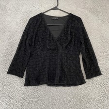 AGB Y2K Babydoll Shirt Womens Large Black Wrap Lace Whimsigoth Made in USA 90s