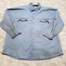 Workrite FR Shirt Mens Large Blue Pockets Long Sleeve Button-Up Welding