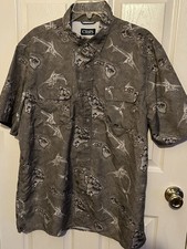 Chaps Men's Short Sleeve Vented Button Up Shirt - XL - Fish Pattern Brown