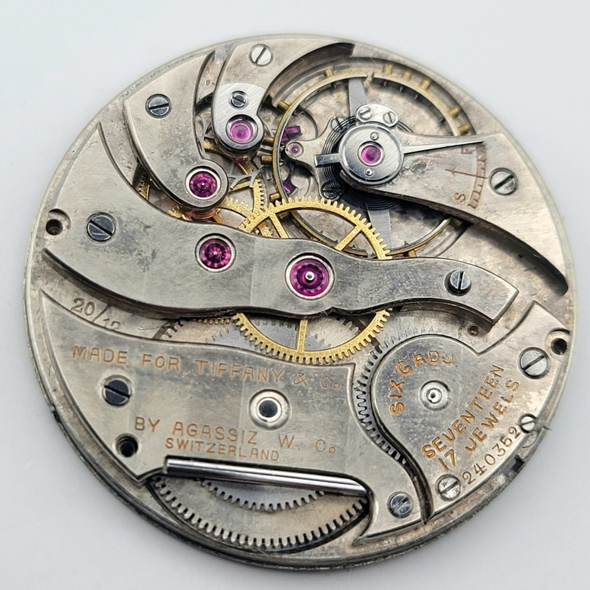 Vintage Agassiz 17J Pocket Watch Movement for Tiffany & Co – Six