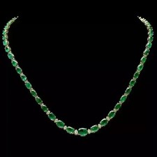 15Ct Oval Cut Lab Created Emerald Women's Tennis Necklace 14K Yellow Gold Plated