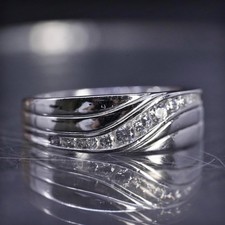 Size 10, vintage sterling silver 925 statement wave band ring with cluster cz