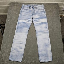 Jeans Levis 501 Premium uomo 32x32 lavaggio acido chiaro blu denim dritto bottoni mosca