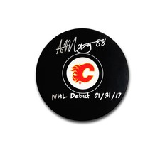Andrew Mangiapane Calgary Flames Autographed Hockey Puck Inscribed NHL Debut