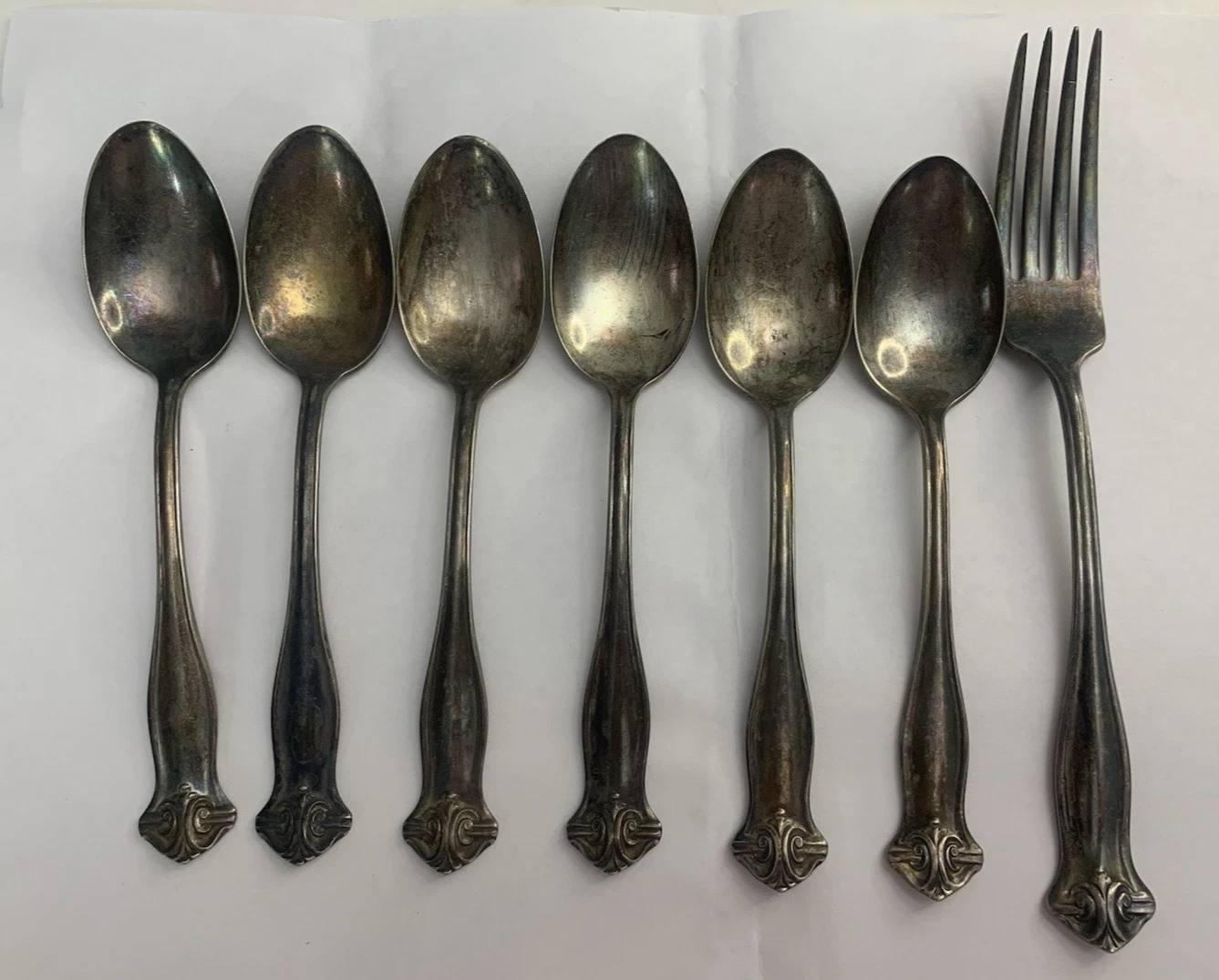 Vintage Simmons Silverplated Serving Spoons & Fork Flatware 7Pc Lot Silverware