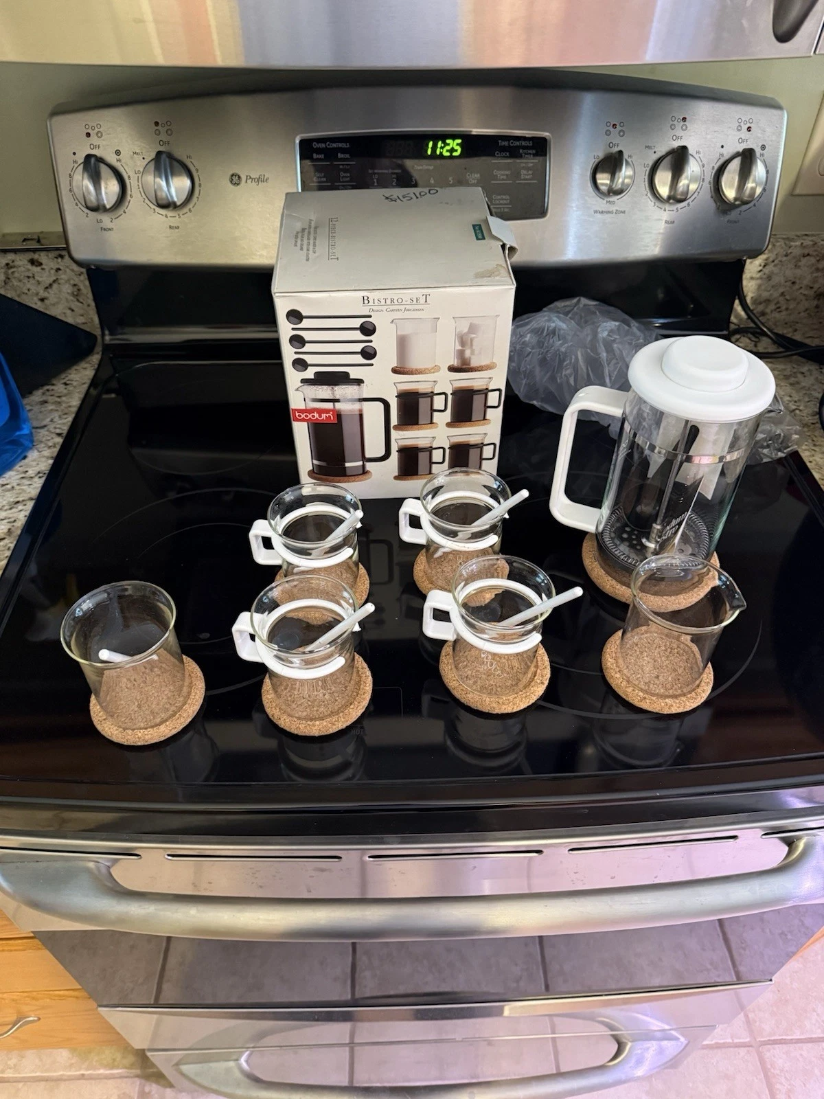 Vintage Bodum K1590 French Press Bistro Coffee Gift Set Open Box for Four, White