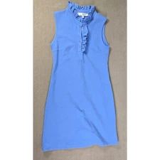 Jean Pierre Klifa Paris Wellington Ruffle Collar Polo Dress Hudson Blue S