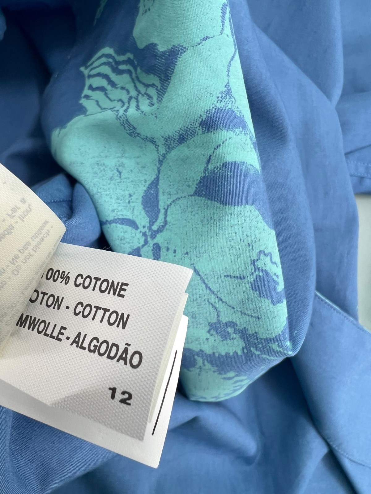 Valentino Jeans Hawaiian Shirt Mens Size 48 Medium M Blue Hibiscus 100% Cotton