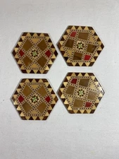 Vintage Hexagon Marquetry Coaster Set Of 4