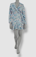 Bar III Women's Blue Floral Ruffle Tie-Waist Wrap Dress Petite Size PS