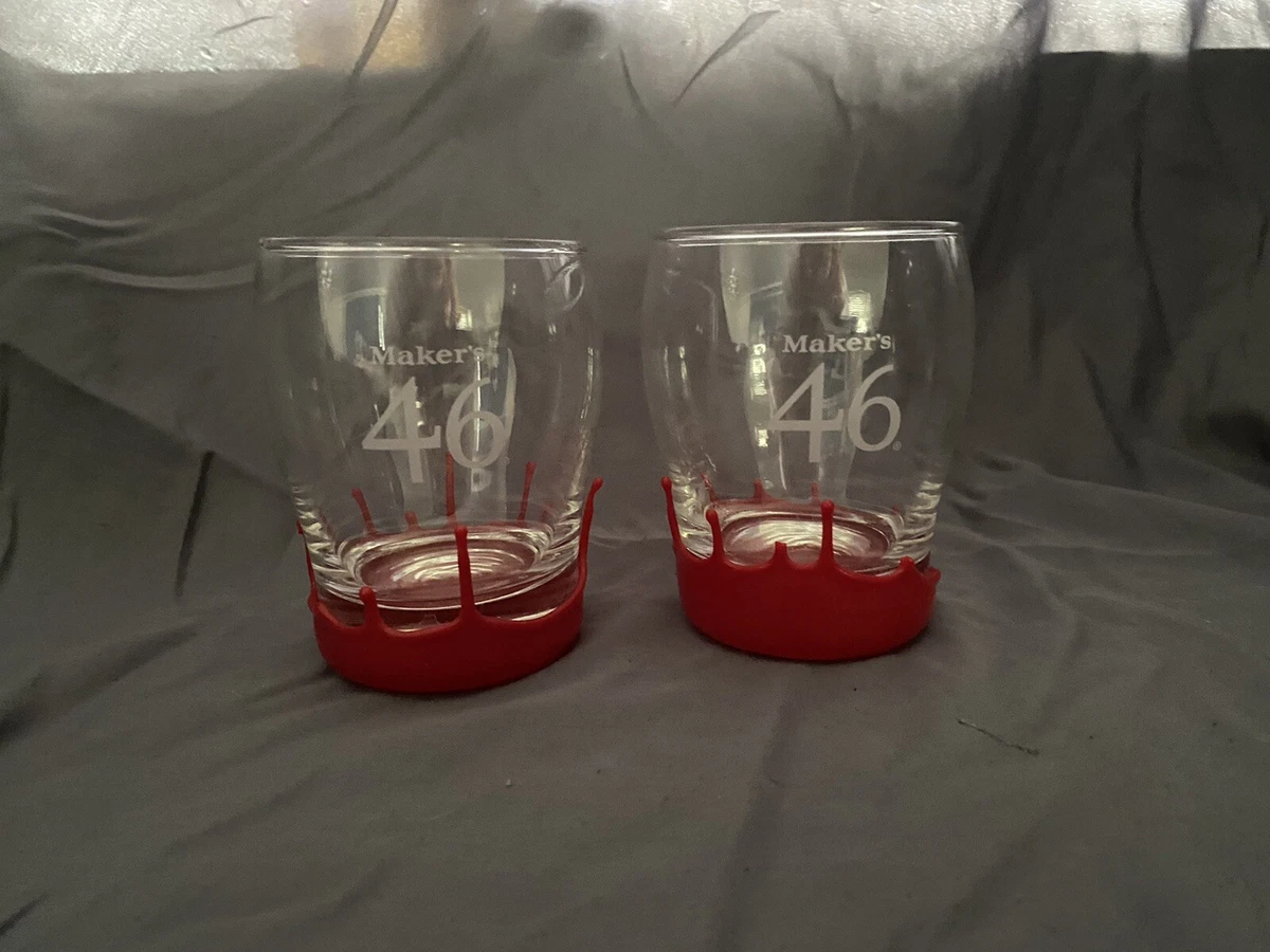 Makers Mark 46 Bourbon Red Wax Drip 2 Glasses Snifter Rocks Highball Cocktail