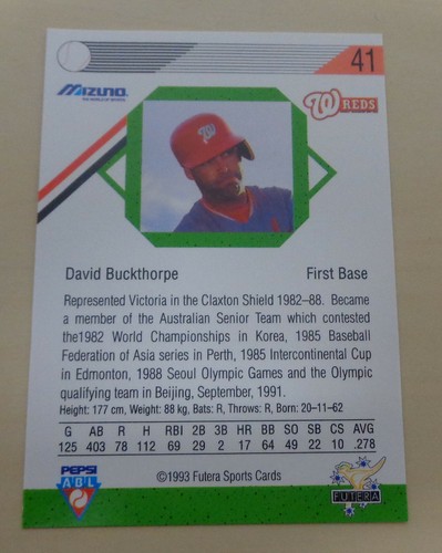 1993 Futera Australian Baseball League (ABL) WAVERLEY REDS singles - Picture 9 of 11