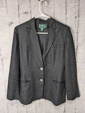 Lauren Ralph Lauren Women's Black Linen Blazer Jacket Coat Sz 6