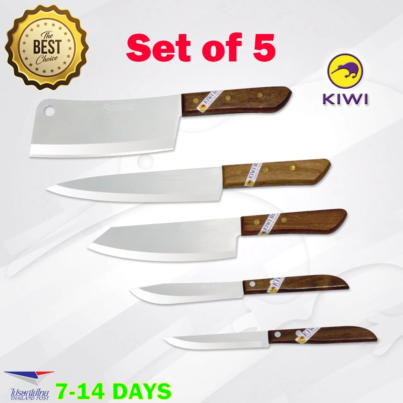 Set of 5 KIWI W5W Kitchen Knife Set Wooden Handle Peeling Fruit Cutting Vegetabl