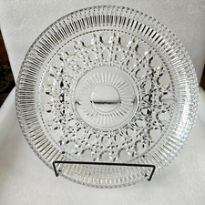 Elegant Vintage 11" Diam. Pressed Clear Glass Serving Cake Dish/Tray, Excellent.