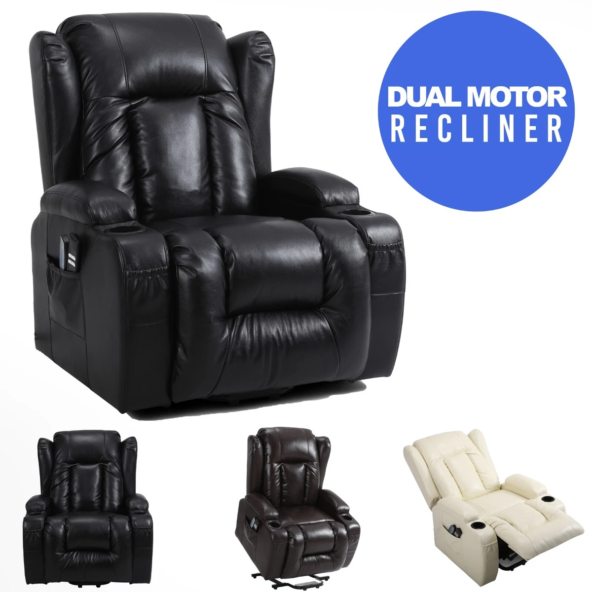 BILBAO DUAL MOTOR RISER ELECTRIC LEATHER RECLINER ARMCHAIR HEATED