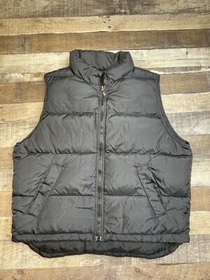 Eddie Bauer Men L Goose Down Puffer Vest Black Full Zip Rugged Camp Tag M 