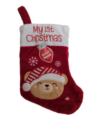 My 1st Christmas Stocking Plush Embroidered Baby First Teddy Bear Snowflakes